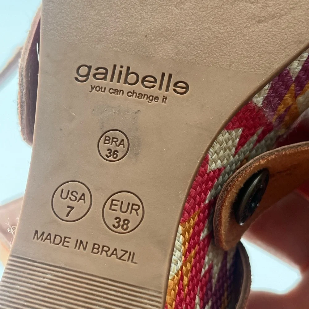 Galibelle Brown Strappy Sandals with Patterned Wedge Size 7 - Picture 7 of 10